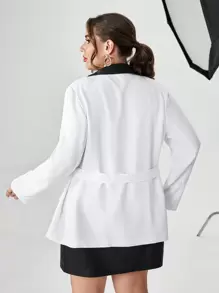 SHEIN Privé Hơn Hai âm Thắt lưng Áo vest - Đen và trắng - Xem 2