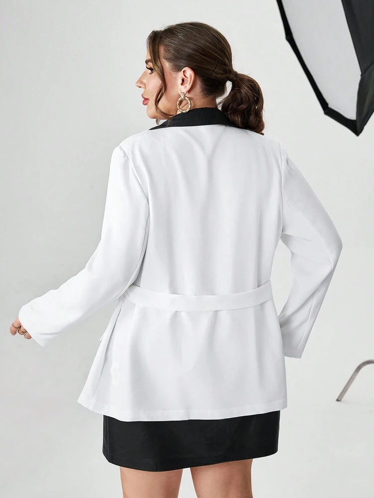 Plus Two Tone Belted Blazer