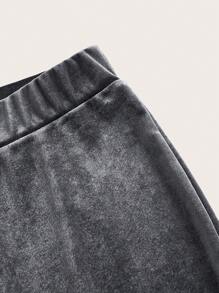 SHEIN ICON 水鑽火焰圖案喇叭褲 - 灰色 - 查看 4