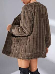 SHEIN Essnce Women's Plush Button-front Cardigan - Apricot - View 2