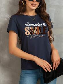SHEIN LUNE Slogan Graphic Tee - Navy Blue - View 3