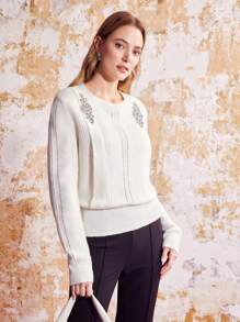 MOTF PREMIUM Pha lê Trình bày Áo len - Màu be - Xem 6