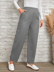 SHEIN LUNE Pantalones unicolor con bolsillo oblicuo - Gris Oscuro - Ver 6