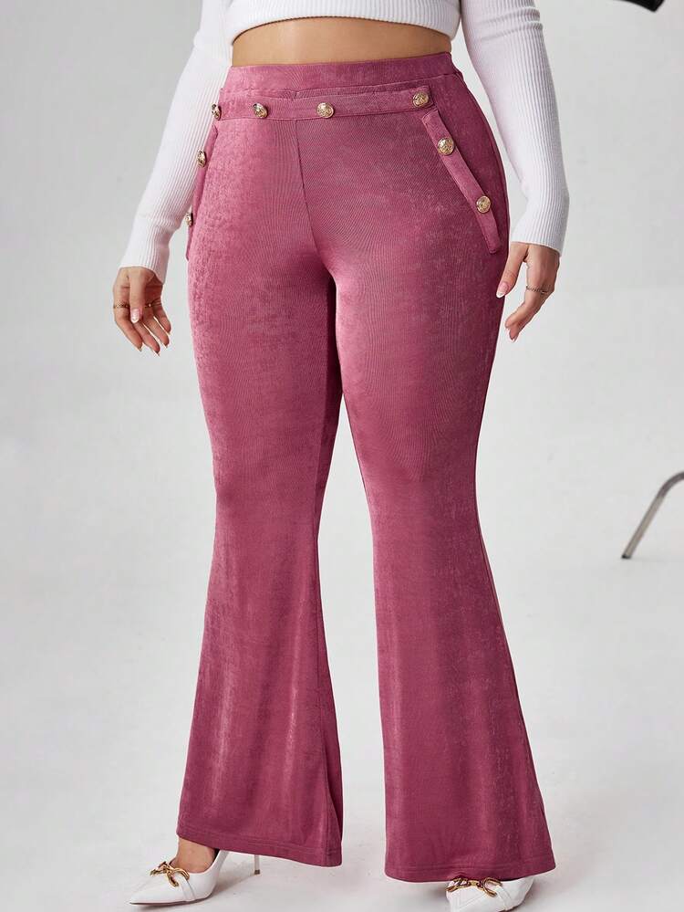 Plus Button Detail Flare Leg Pants