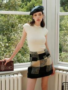Eenkleurig Elegant Gebreide top - Beige - Bekijken 8
