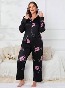 Hơn Dấu môi áo có mũ Bộ đồ ngủ - màu đen - Xem 4