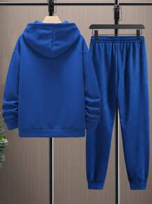 Manfinity EMRG Bộ quần jogger và áo hoodie có dây rút hình mặt cười hoạt hình cho nam - Màu xanh lam - Xem 2