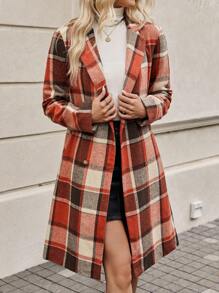 SHEIN Frenchy 格紋印花雙排釦花呢外套 - 彩色 - 查看 4