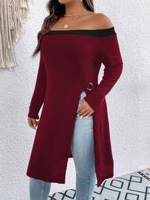SHEIN Clasi Hơn Off Shoulder Chi tiết vòng Viền chia cắt Áo thun - Nhiều màu - Xem 3