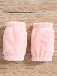 SHEIN Tween Girl Contrast Fuzzy Trim Jacket & Pleated Skirt & 1pair Leg Sleeve Without Tee - Black - View 7