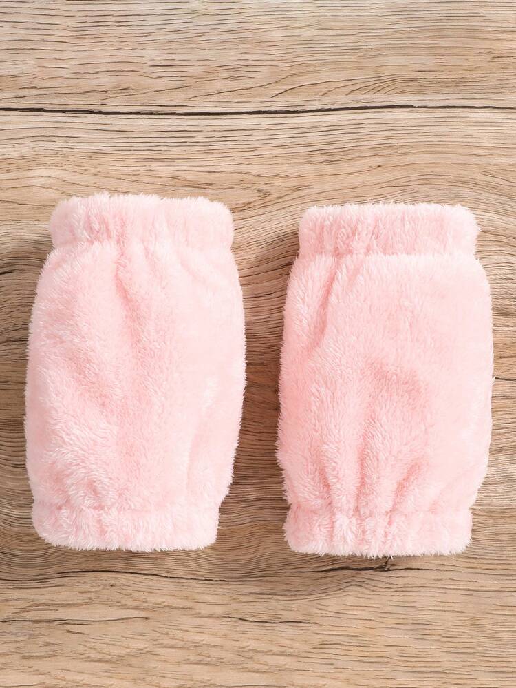 Tween Girl Contrast Fuzzy Trim Jacket & Pleated Skirt & 1pair Leg Sleeve Without Tee