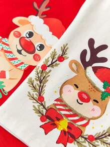 Baby Girl 2pcs Christmas Print Tee & 2pcs Striped Pants