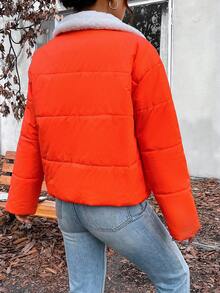 SHEIN Unity Teddy Lined Zip Up Padded Padded Coat Clothes Winter - Orange - View 2