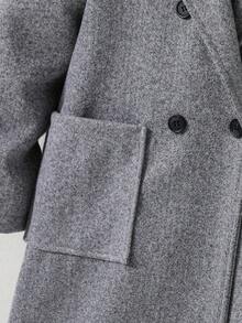 SHEIN Tween Girl 1pc Double Breasted Borg Collar Dual Pocket Overcoat