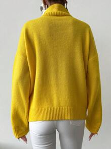Cloudara Turtleneck Drop Shoulder Sweater - Yellow - View 3