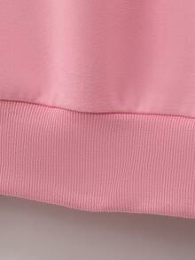 SHEIN Unity 拉鏈開襟落肩袖抽繩加絨內裏連帽衫 - 粉色 - 查看 4