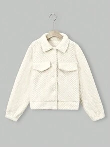 SHEIN Unity 翻蓋細節落肩袖法蘭絨夾克 - 杏色 - 查看 1