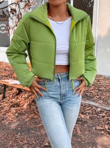 SHEIN Unity Abrigo acolchado con cremallera y cordón ajustable en el bajo, ropa de invierno - Verde - Ver 4