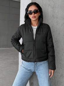 EURMUSE Women's Padded Jacket With Pockets - Black - View 5