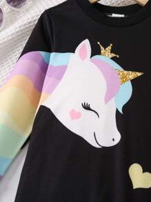 SHEIN Cô Gái Trẻ Kỳ lân in Đầm nỉ - màu đen - Xem 5