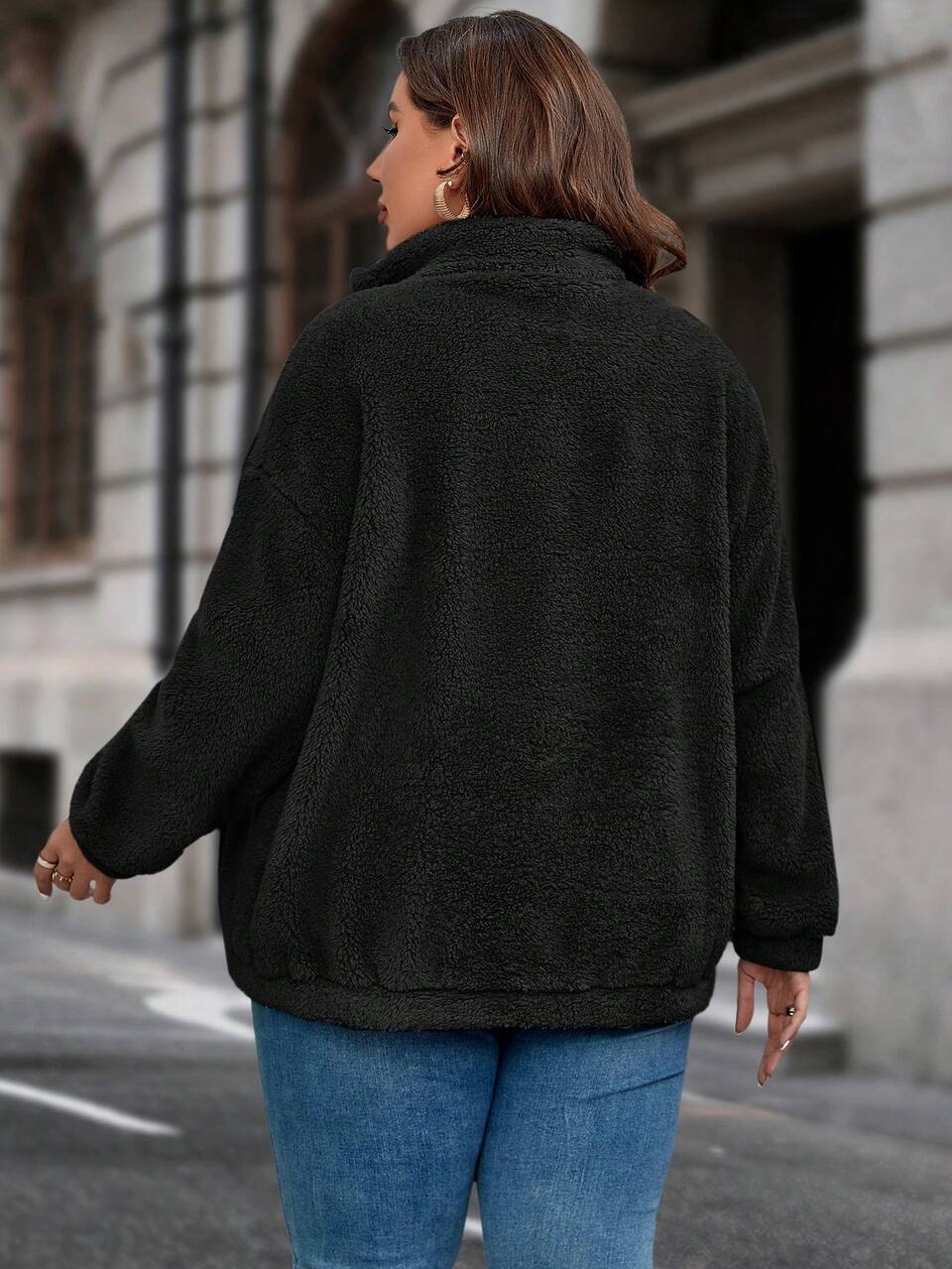 Plus Zip Up Drop Shoulder Teddy Jacket