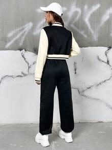 SHEIN EZwear Thư được vá Sọc trang trí Áo khoác & Quần nỉ - Nhiều màu - Xem 2