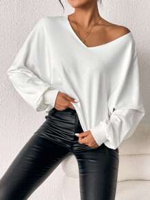 SHEIN Essnce 2pcs Solid V Neck Drop Shoulder Tee - Multicolor - View 5