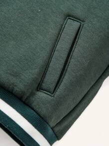 Baby Boy Letter Graphic Striped Trim Colorblock Varsity Jacket - Army Green - View 5