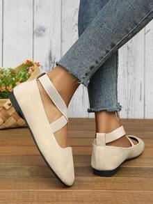 Zapatos planos cómodos de mujer con correas cruzadas en beige - Beis - Ver 2