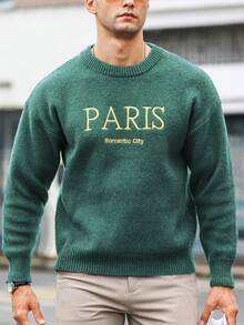 Manfinity LEGND Lỏng lẻo phù hợp Nam Thêu Chữ Thả vai Áo len - Màu xanh Bạc hà - Xem 5