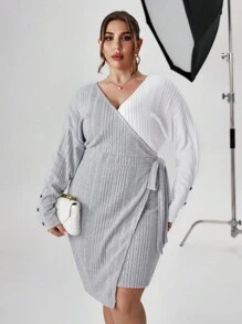 SHEIN Privé Hơn Hai âm Bọc Nút ven Thả vai Đầm - Nhiều màu - Xem 4