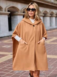 SHEIN Clasi Túi Kép áo có mũ Áo khoác Cape - Màu Khaki - Xem 6