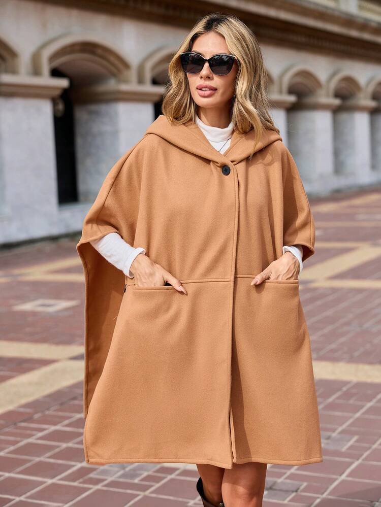 Dual Pocket Hooded Cape Overcoat