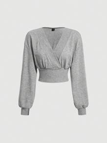 SHEIN MOD 女用灰色緊身短 V 領運動衫 - 淺灰色 - 查看 1