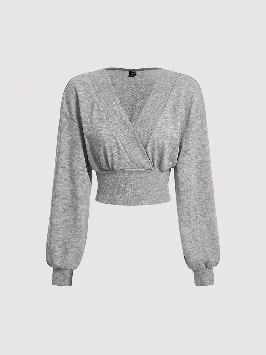 SHEIN MOD 女用灰色緊身短 V 領運動衫 - 淺灰色 - 查看 1