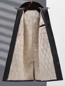 Manfinity Homme 1件宽松男士长袖翻盖口袋保暖连帽冬装外套，秋冬季 - 黑色 - 查看 3