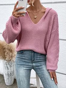 SHEIN LUNE Xoắn Dan Thả vai áo có mũ Áo len - Hồng - Xem 6