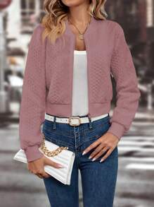 SHEIN LUNE Chất rắn Dây kéo Mùa vụ Áo khoác bomber - Bụi hồng - Xem 3