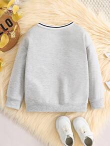 SHEIN 女童春秋美式復古字母印花v領衫,套頭外套休閒款 - 灰色 - 查看 2