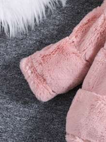 SHEIN Young Girl Open Front Fuzzy Coat - Pink - View 6