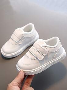 1pair Infant Boys' Minimalist Design Hook-And-Loop Strap Sneakers - White - View 1