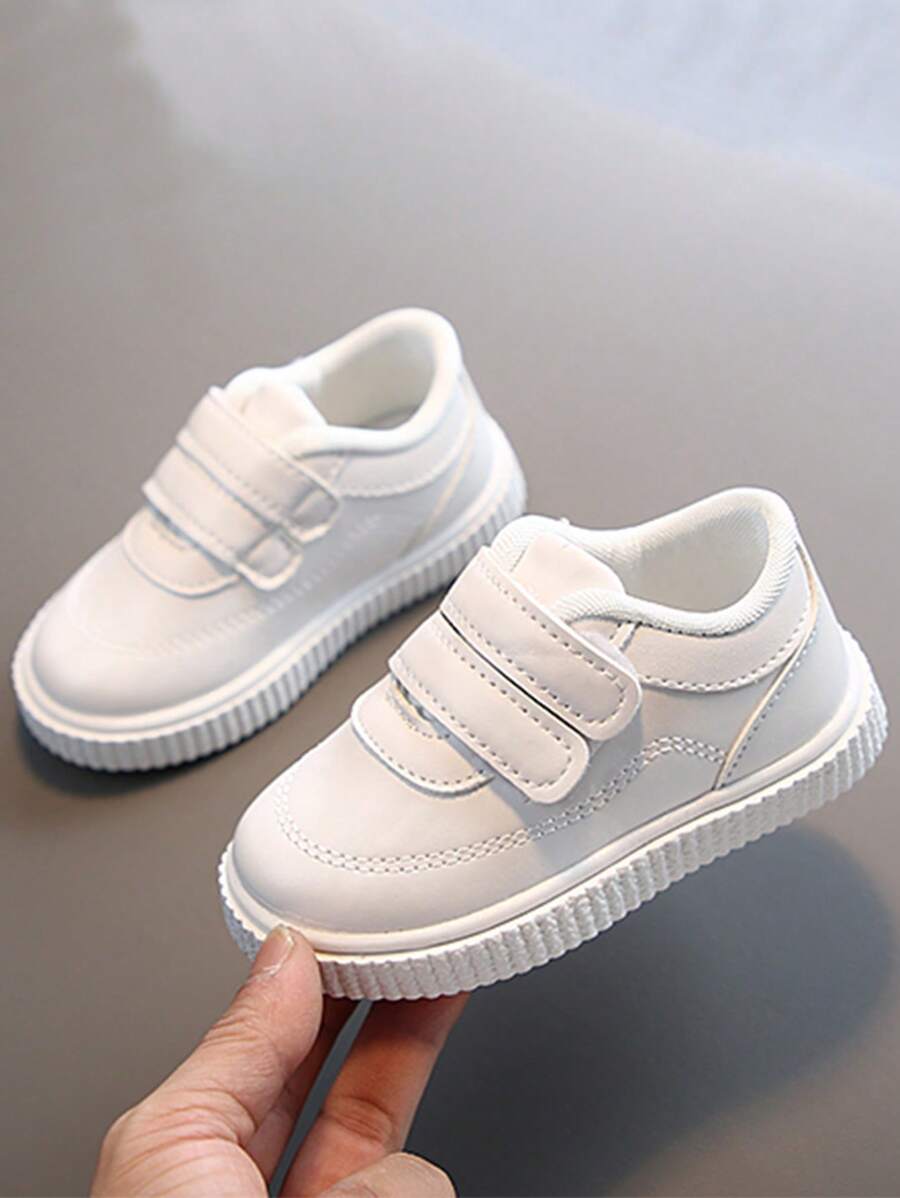 1pair Infant Boys' Minimalist Design Hook-And-Loop Strap Sneakers - White - View 1