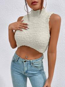 Chiquease Solid Mock Neck Crop Sweater Vest - Beige - View 5