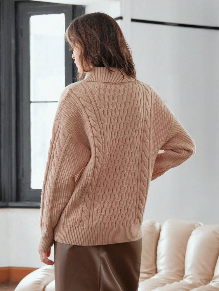 Solid Cable Knit Drop Shoulder Knit Pullover Fall Winter Sweater
