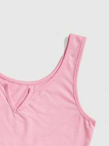 ROMWE Kawaii Plaid Notched Neck PJ Set, School - Pink - View 3