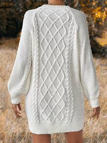 SHEIN LUNE Cable Knit Raglan Sleeve Sweater Dress Fall Cloth For Women - White - View 2