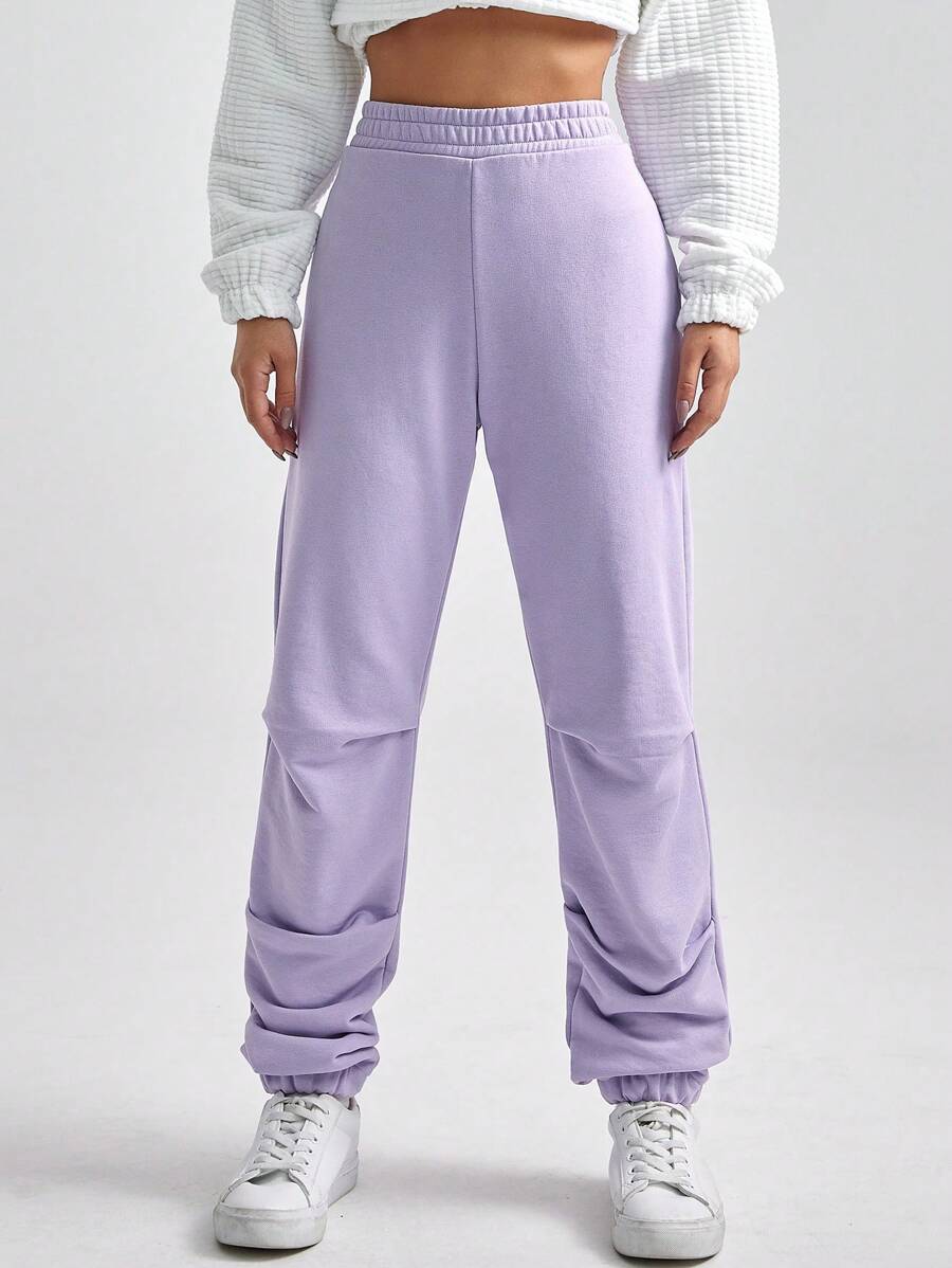 EURMUSE Women's Pleated Sweatpants - Purple - View 1