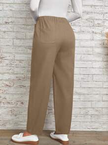 EMERY ROSE Pantalones unicolor con bolsillo oblicuo - Caqui - Ver 2