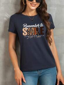 SHEIN LUNE Slogan Graphic Tee - Navy Blue - View 5