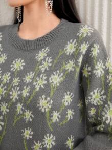 Seusyu Floral Pattern Sweater Dress - Grey - View 5